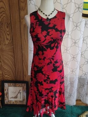 Calvin Klein Red & Black Floral Midi Dress